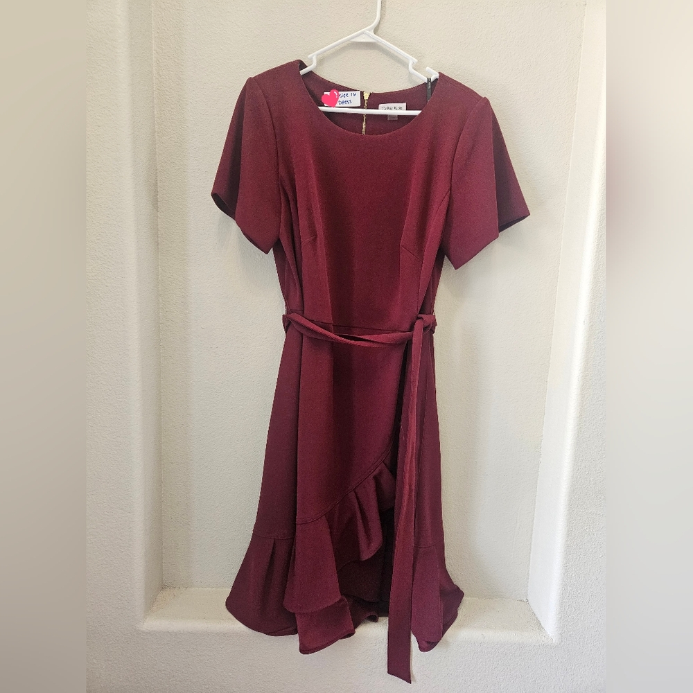Burgundy Wrap Flutter Sleeve Midi Dress